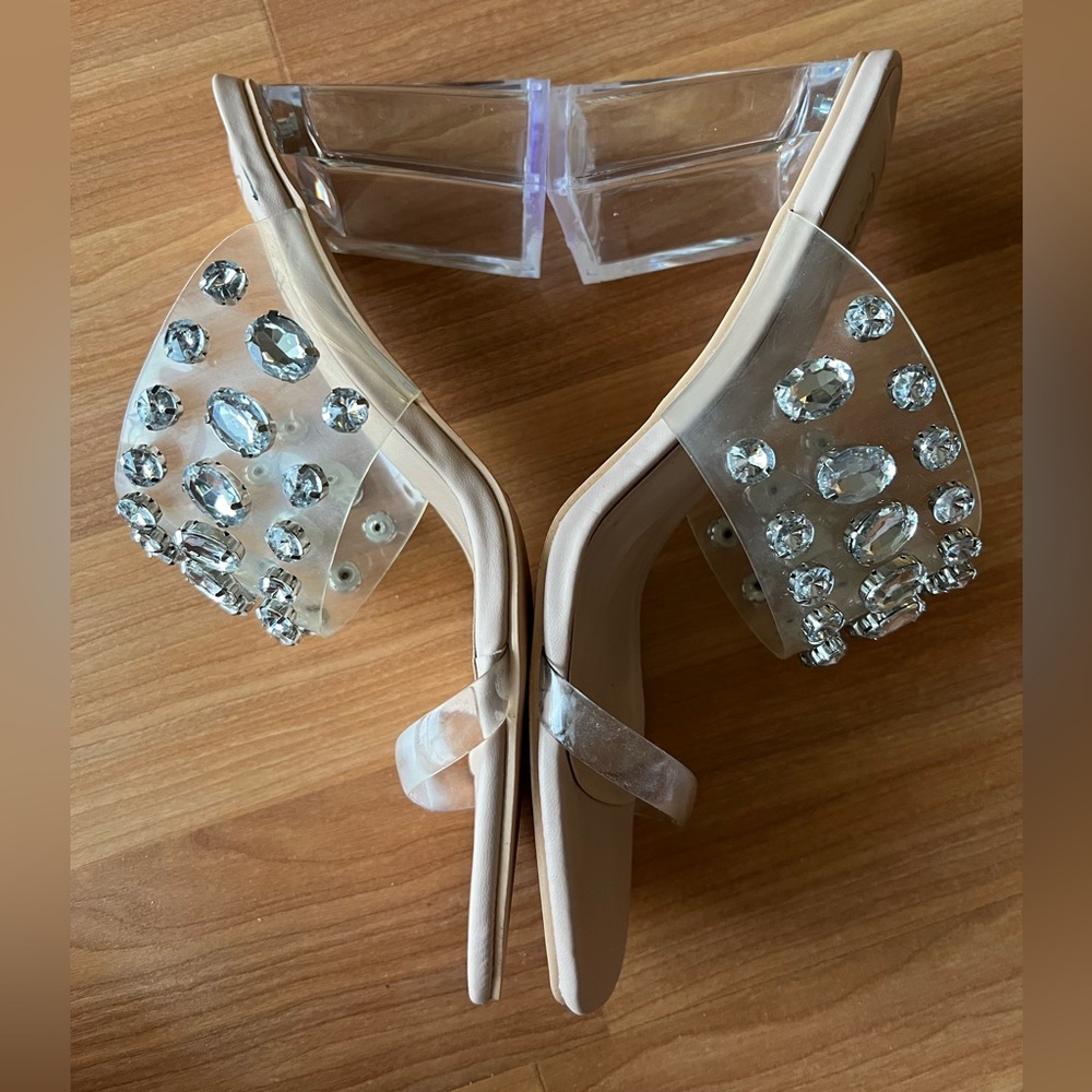 Nanette Lepore Blake Clear Rhinestone Block Heel Sandals Size 11M - Picture 5 of 13